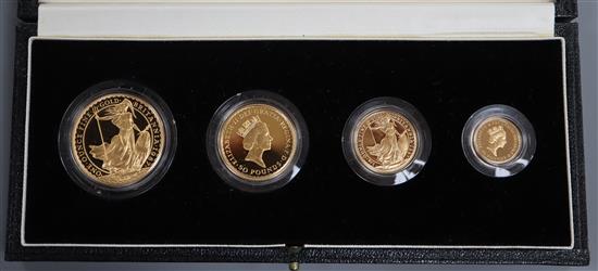 A cased Royal Mint Britannia 1987 gold proof set £100, £50, £25, £10, with certificate.